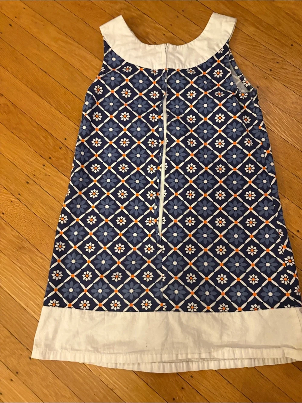 Gymboree Navy Blue Floral Geometric Sleeveless Dress with White Trim